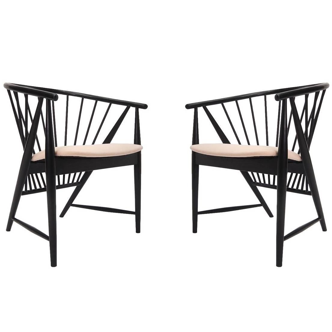 Pair of Sonna Rosen "Sunfeather" Chairs in Black Lacquer