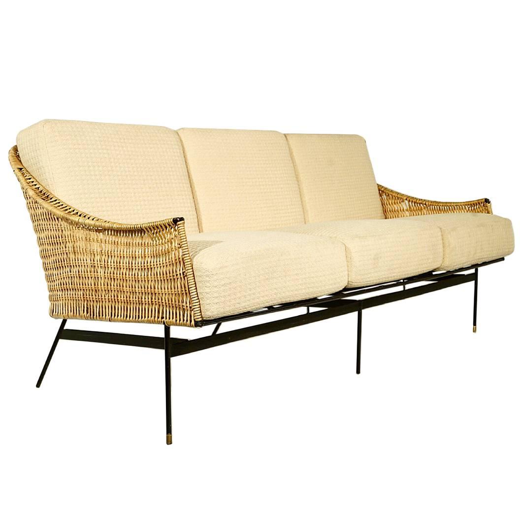 Stunning Iron and Rattan Settee Sofa by Salterini at 1stDibs