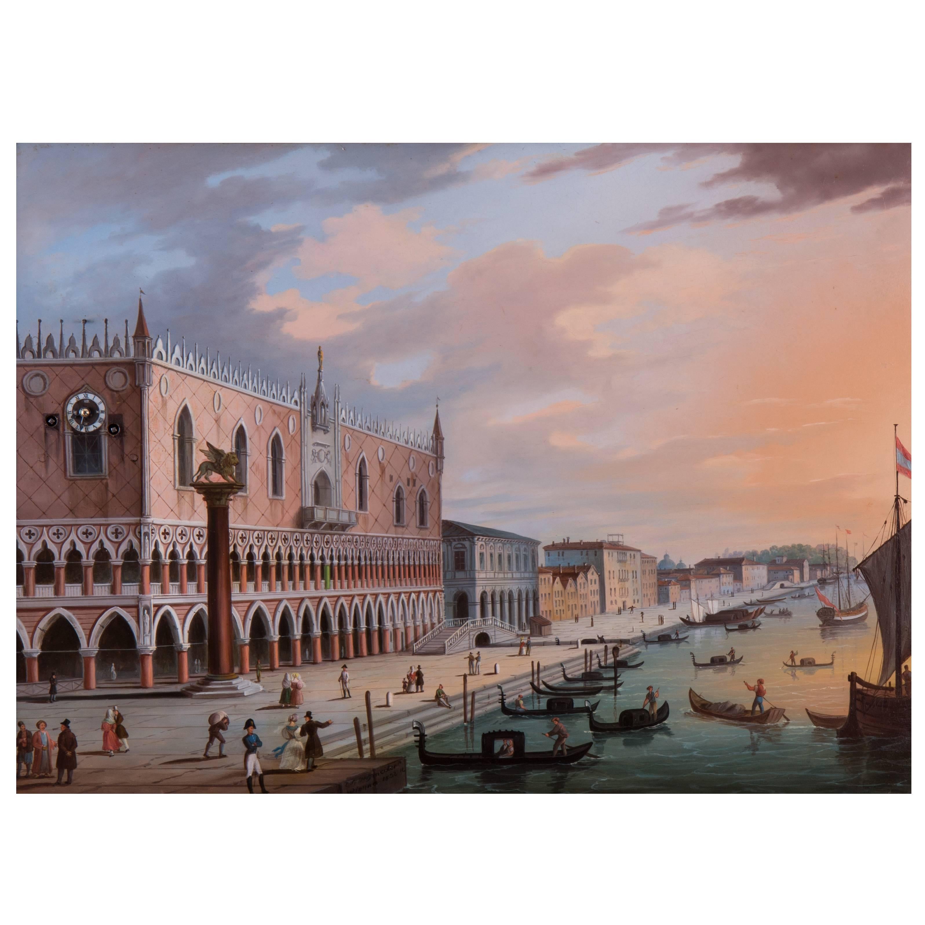 Picture Clock with View of Venice by Carl Ludwig Hoffmeister, Vienna, 1832 For Sale