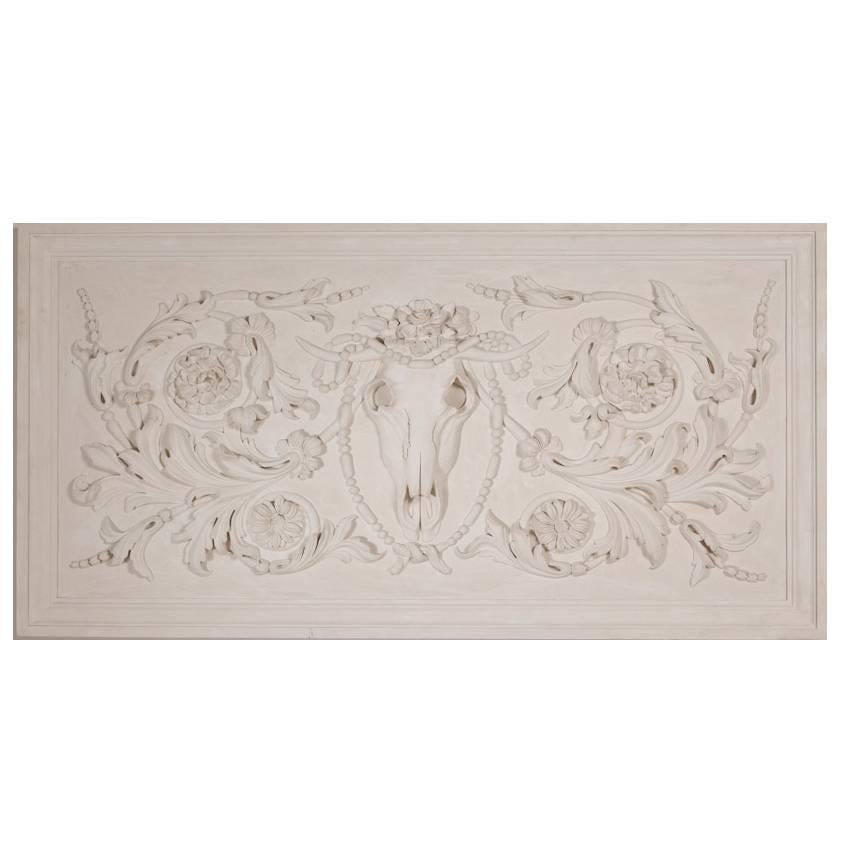 Large Plaster Panel with Ox Skull and Mask Detail For Sale