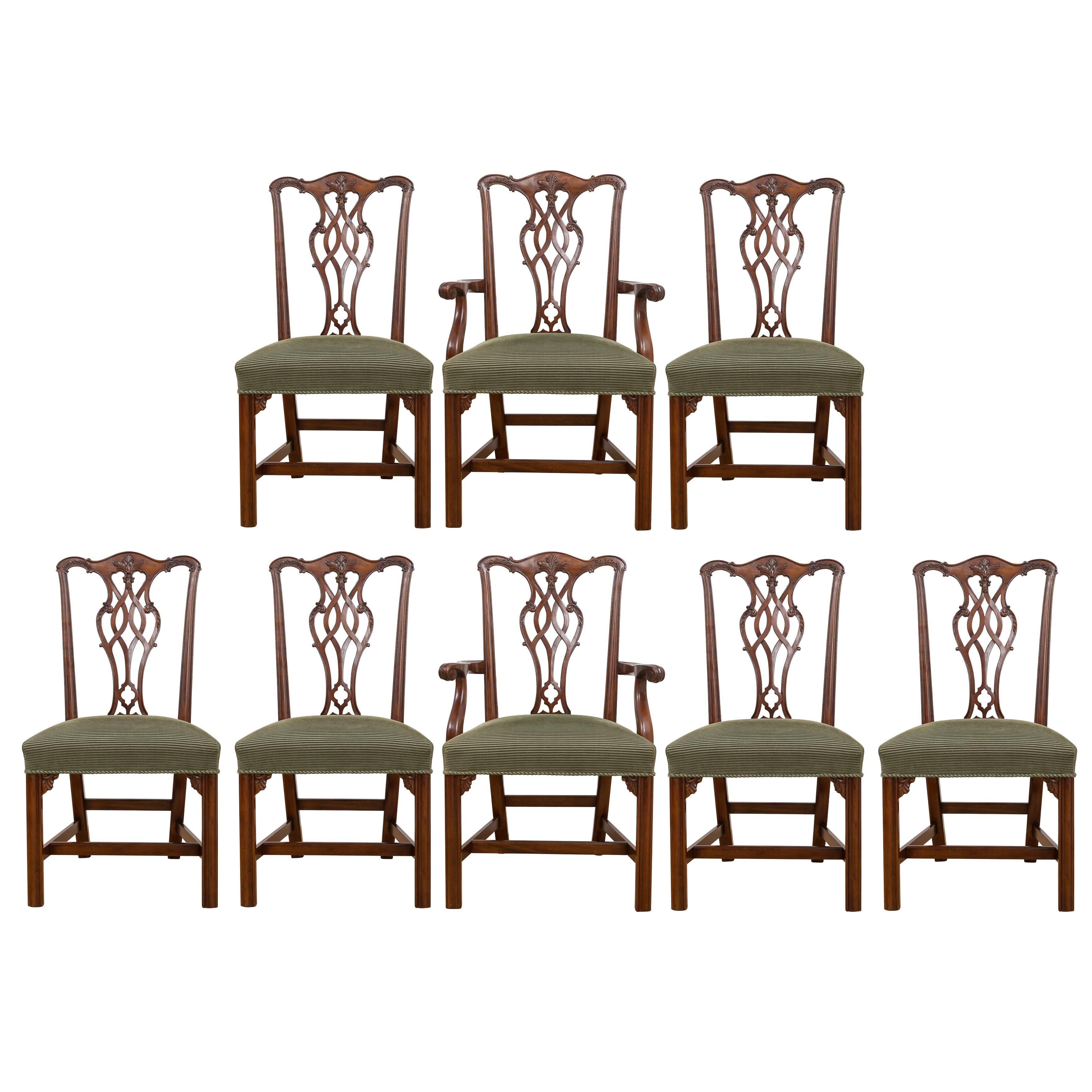 Reproduction 18th Century Chippendale Mahogany Chairs, Set of Eight