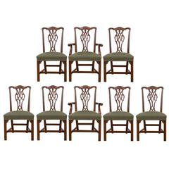 Antique Reproduction 18th Century Chippendale Mahogany Chairs, Set of Eight