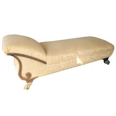 Romantic Ebonized Wood and Upholstered Chaise with Fabulous Lion Paw Feet