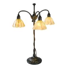 Antique Tiffany Studios New York Glass and Bronze Table Lamp