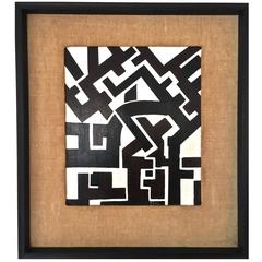 Abstract Painting in Geometric Forms in Black and Brown, Signed by Artist