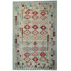 Turquoise blue Geometrical Kilim Rug
