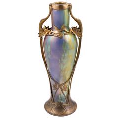 Loetz, Extraordinary Vase, Phenomen Gre 299, "Tricolor" Metal Mount, circa 1901