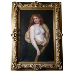 Oil on Canvas Painting of a Semi Nude Standing Woman with Robe