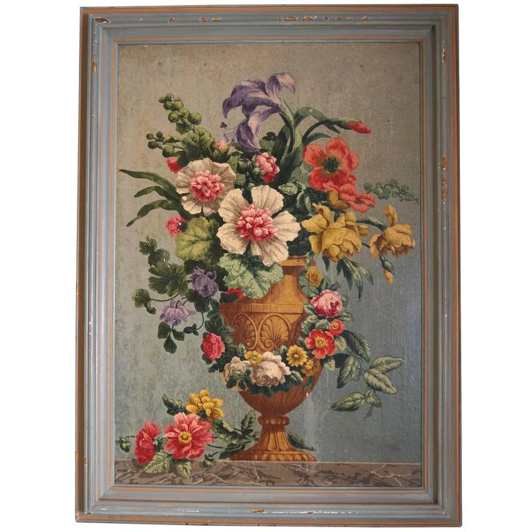 Oil on Board Painting of Still Life with Flowers in Urn For Sale at 1stdibs