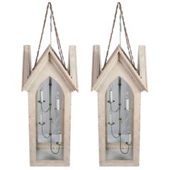 Pair of Lime Painted Gothic Lanterns