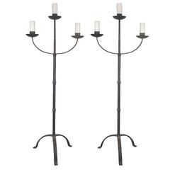 Pair of Early Italian Cast Iron Standing Floor Candelabras with Three Arms 7