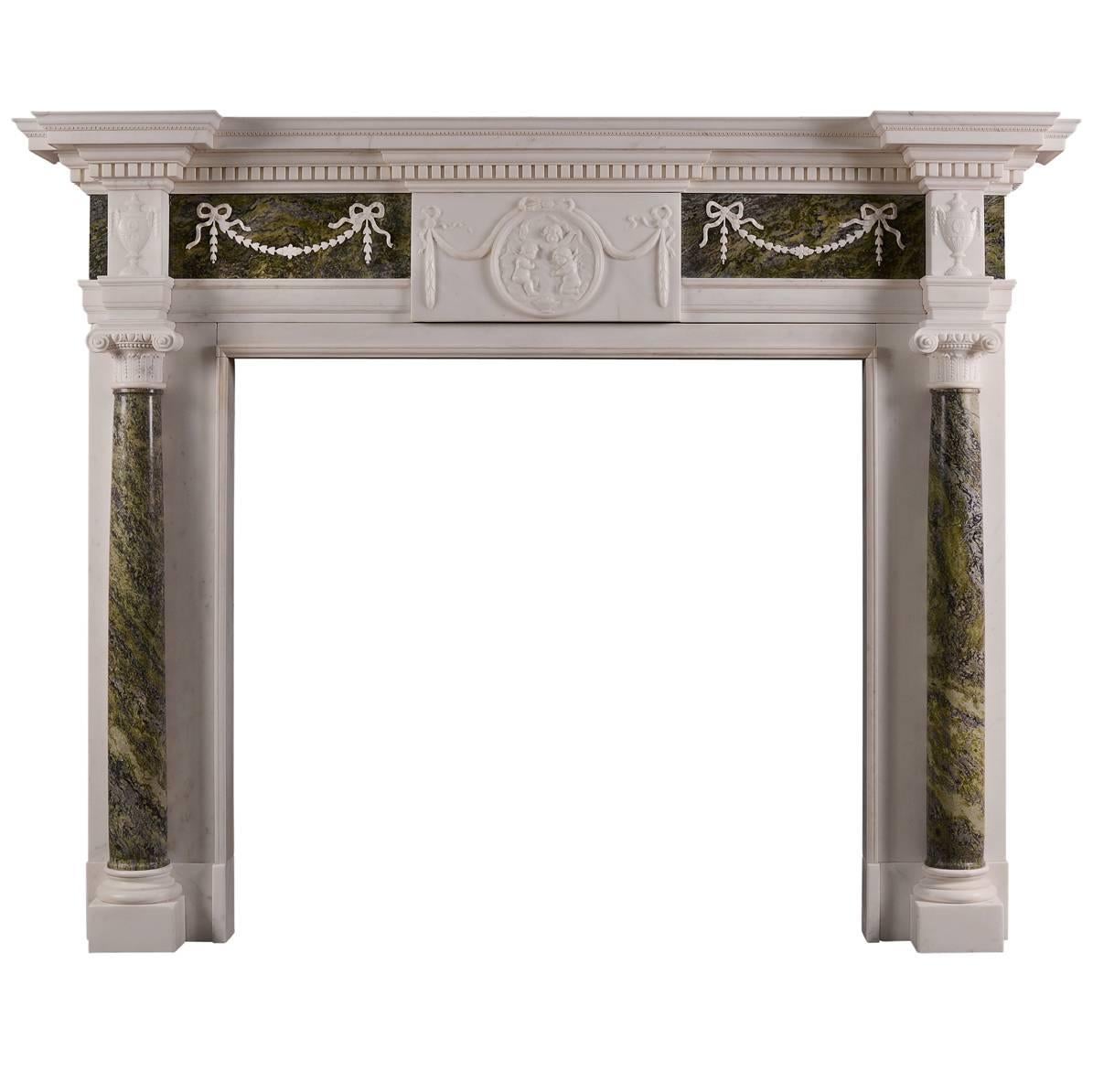 Statuary Marble Fireplace with Connemara Columns For Sale