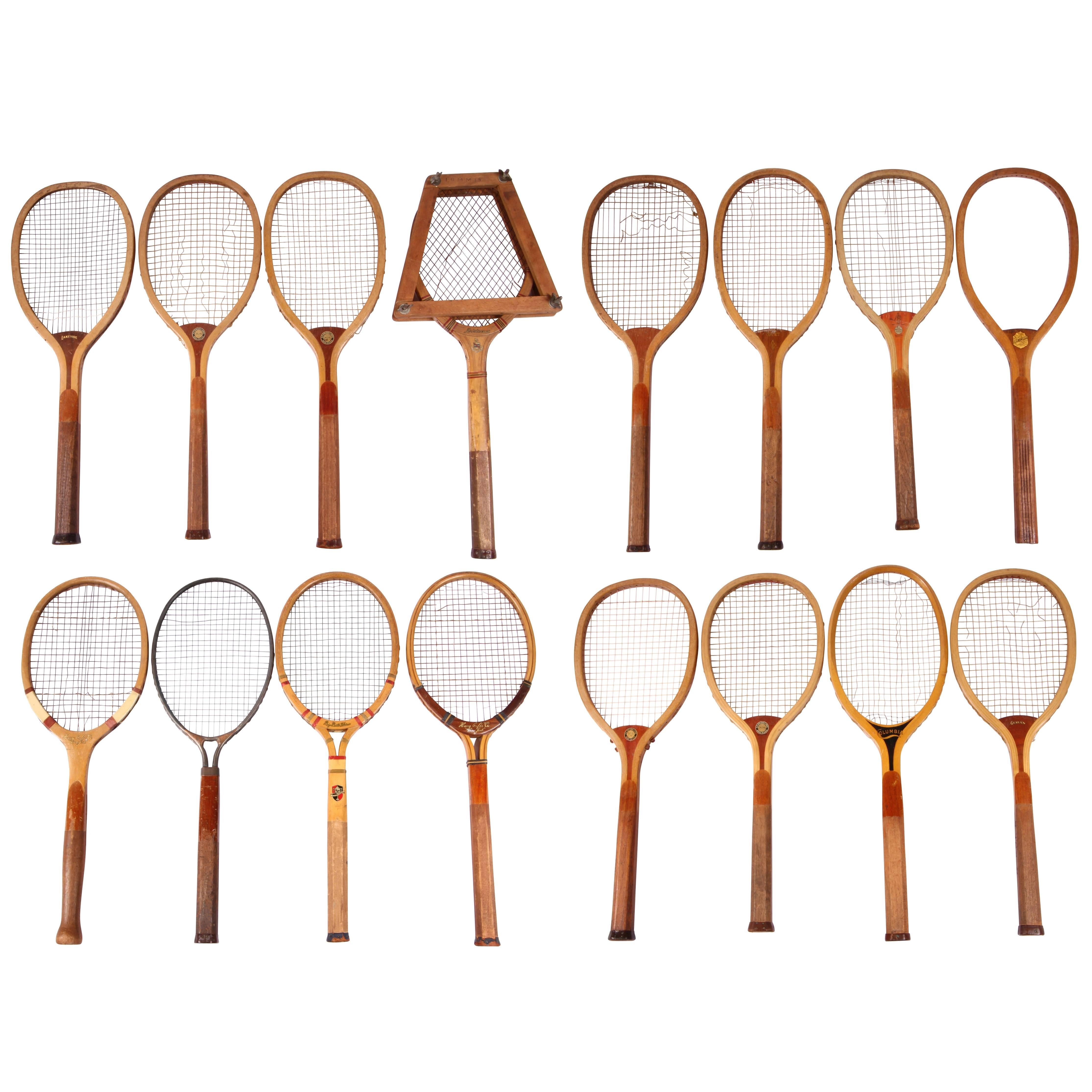Collection of 16 Vintage Tennis Rackets
