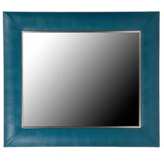 Teal Lizard Embossed Leather Framed Mirror with Gold Detailing