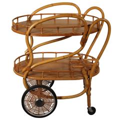 Vintage Mid-Century Rattan Bar Cart