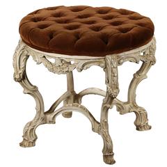 Vintage Mid-Century Baroque Style Button-Tufted Ottoman/ Tray Table