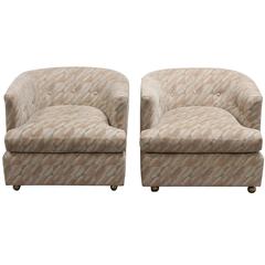 Pair of Milo Baughman Style Castored Club Chairs, 1970s