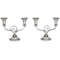 Pair of Sterling Silver Art Deco Style Candelabra