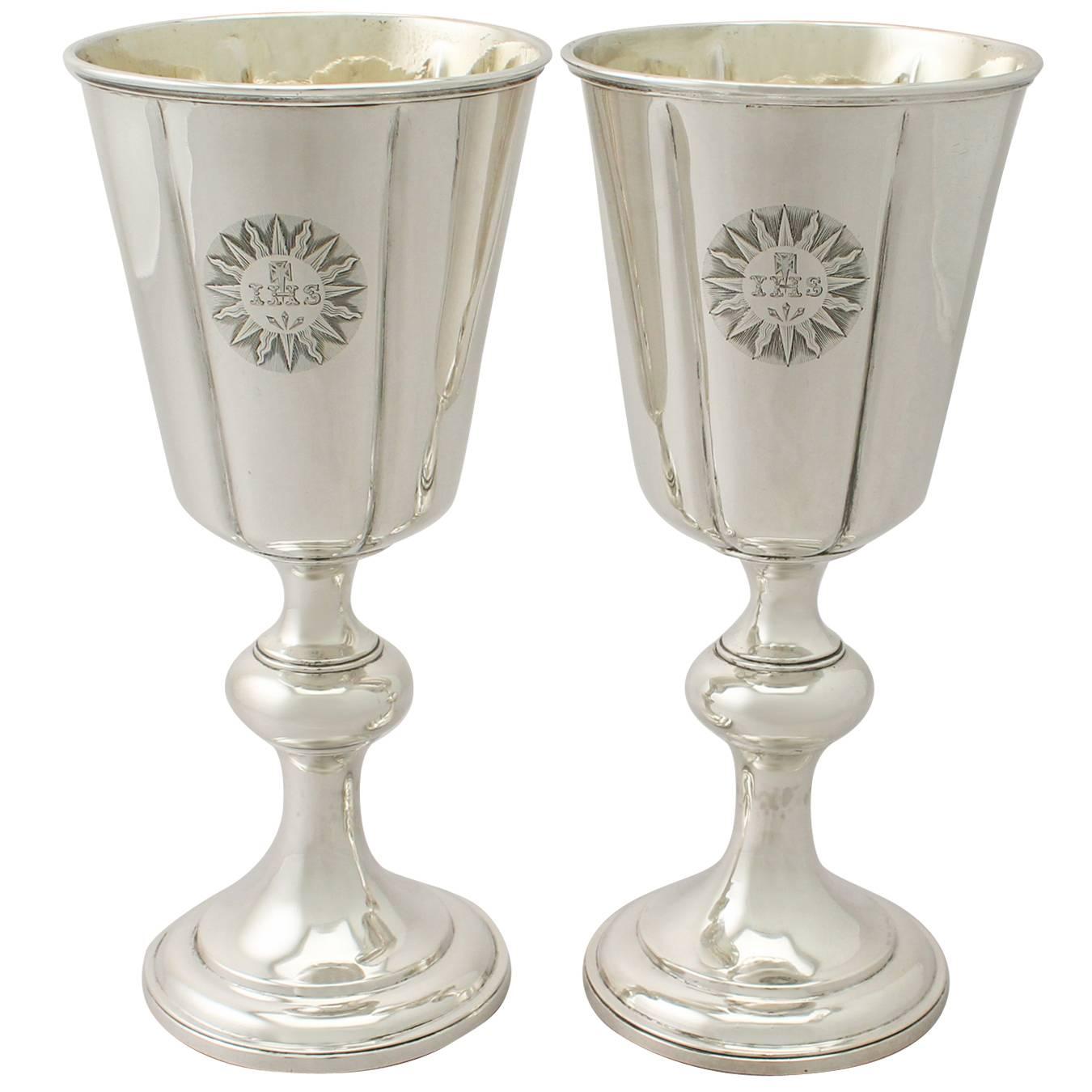 Pair of Sterling Silver Chalices, Antique Victorian