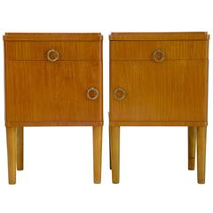 Antique Pair of Art Deco 1930s Satinwood and Birch Bedside Tables