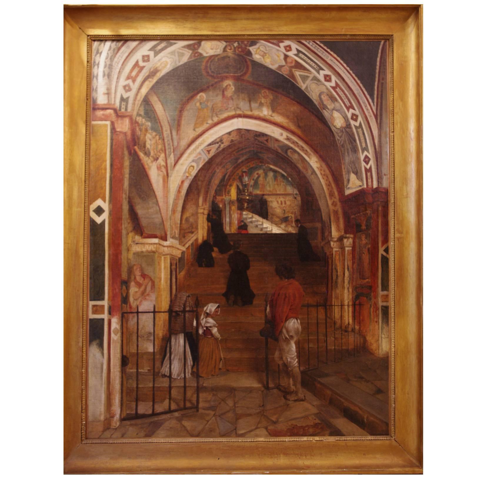 Interior of the Church of San Benedetto Signed Alphonse de Boisricheux, 1828 For Sale