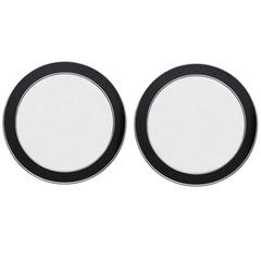 Vintage Pair of Large Circular Black and Chrome Wall Mirrors, France, circa 1690s