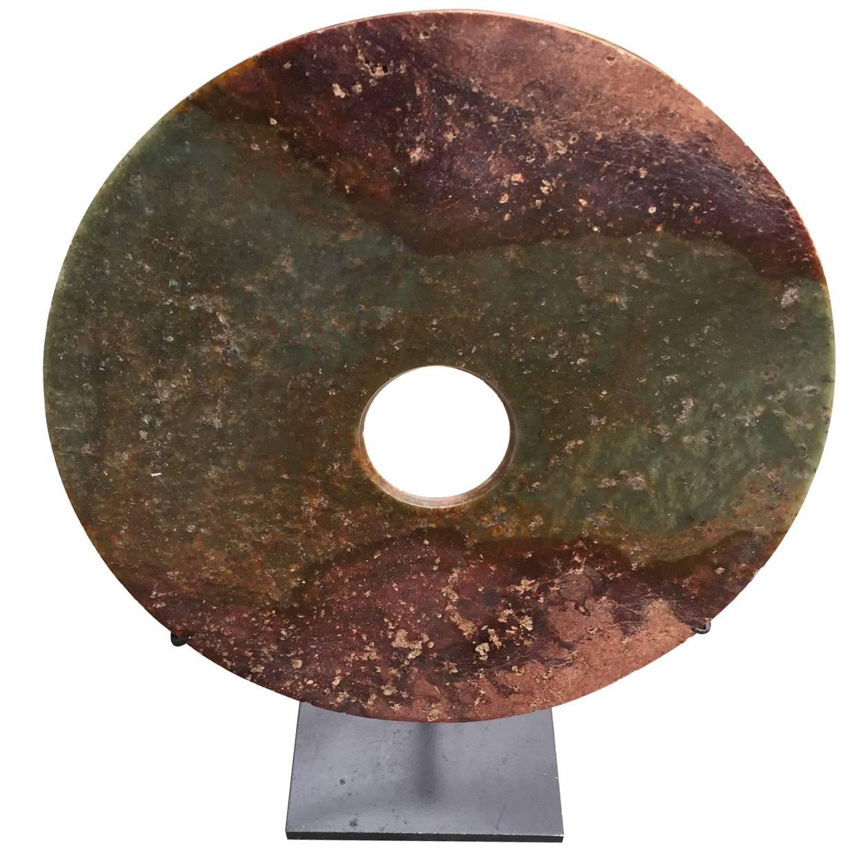 China Genuine Ancient Green Jade Bi Disc "To Worship Heaven" Wealth Object