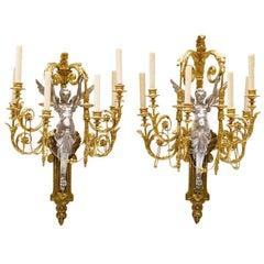 Pair of French Neoclassical Style 19th Century Six-Light Figural Wall Sconces