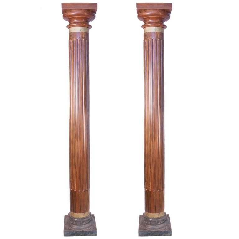 Pair of Carved Wooden Pillars Columns For Sale at 1stdibs