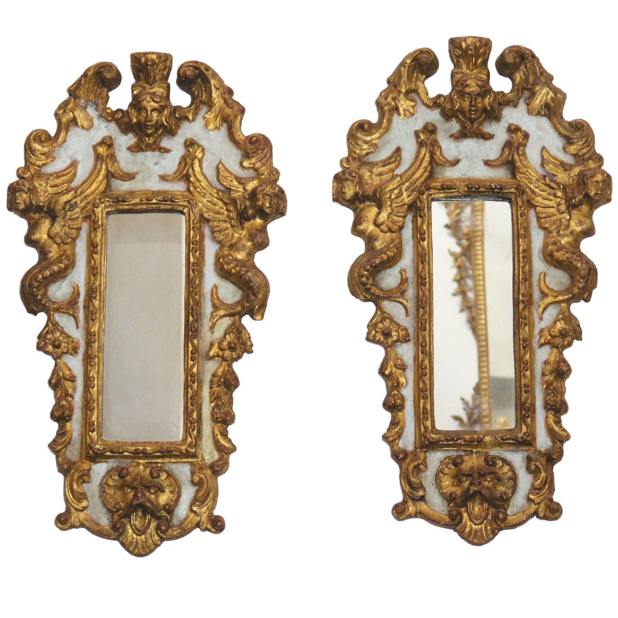  Pair of Italian Parcel Paint and Giltwood Mirrors For Sale