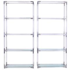 Pair Charles Hollis Jones Style Lucite and Chrome Shelves or Etagere