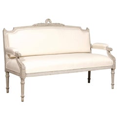 Swedish 1880s Neoclassical Style Painted Sofa with Carved Rail and Scrolled Arms