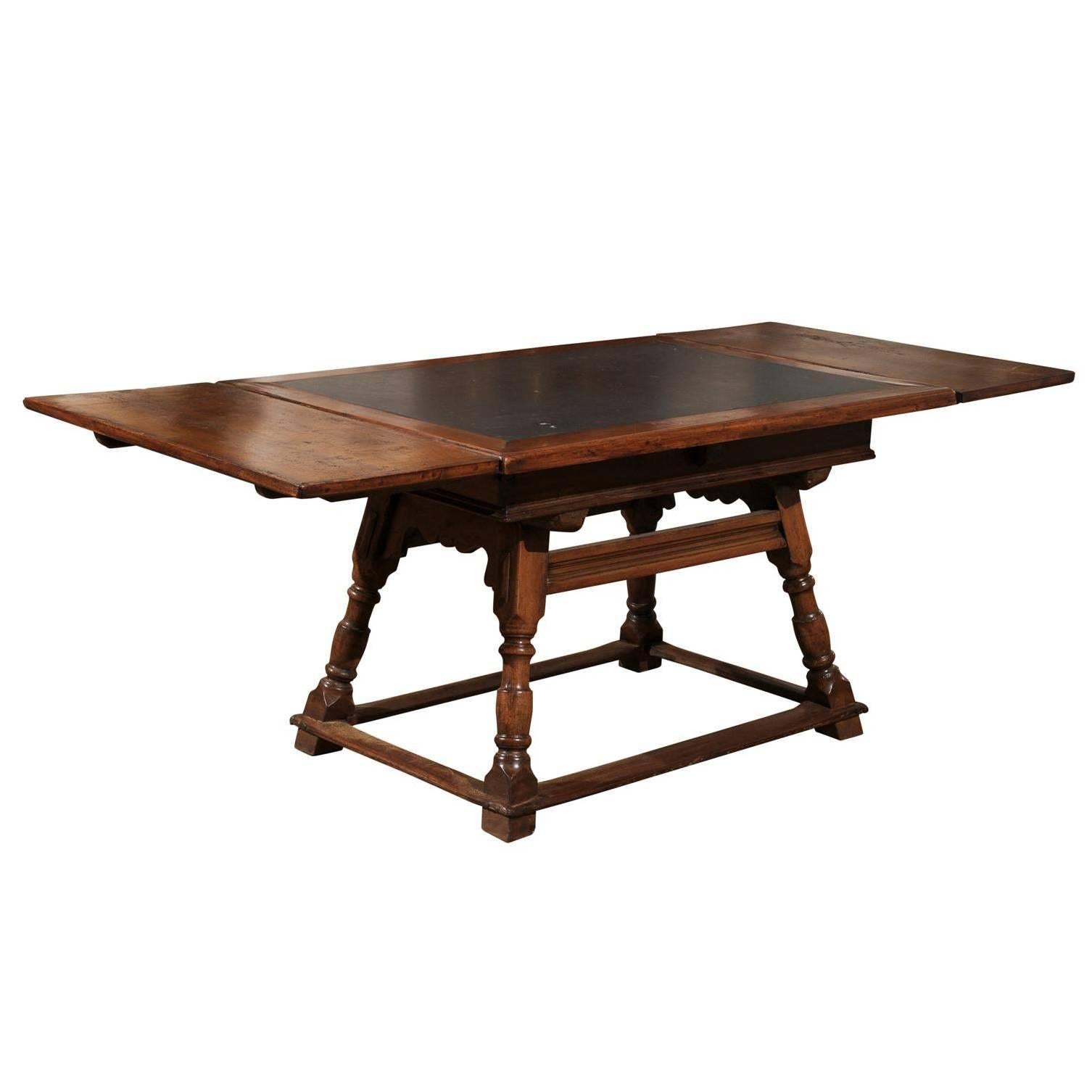 Swiss Wooden Draw-Leaf Extension Dining Table with Inset Slate Top, circa 1820