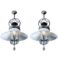 Pair of Ornate Open Frame Converted Gas Lamps