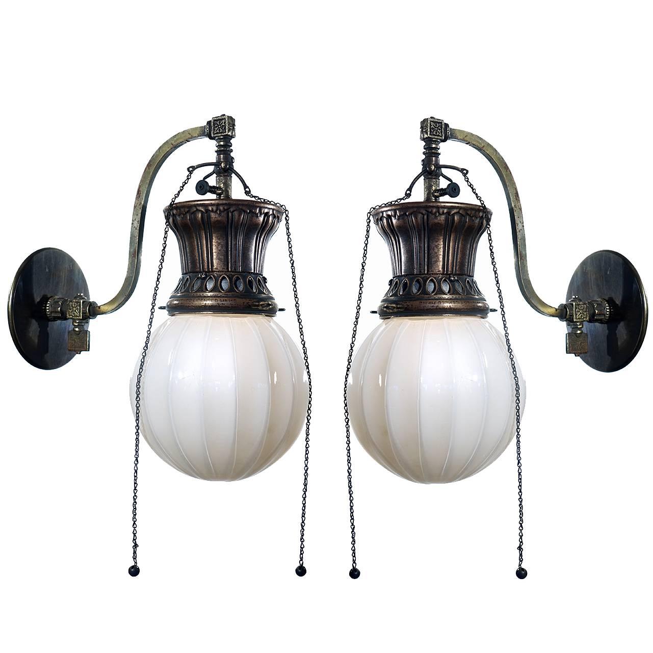 Beautiful Matching Pair of Converted Gas Sconces