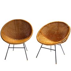 Pair of Wicker and Rattan Pod Chairs
