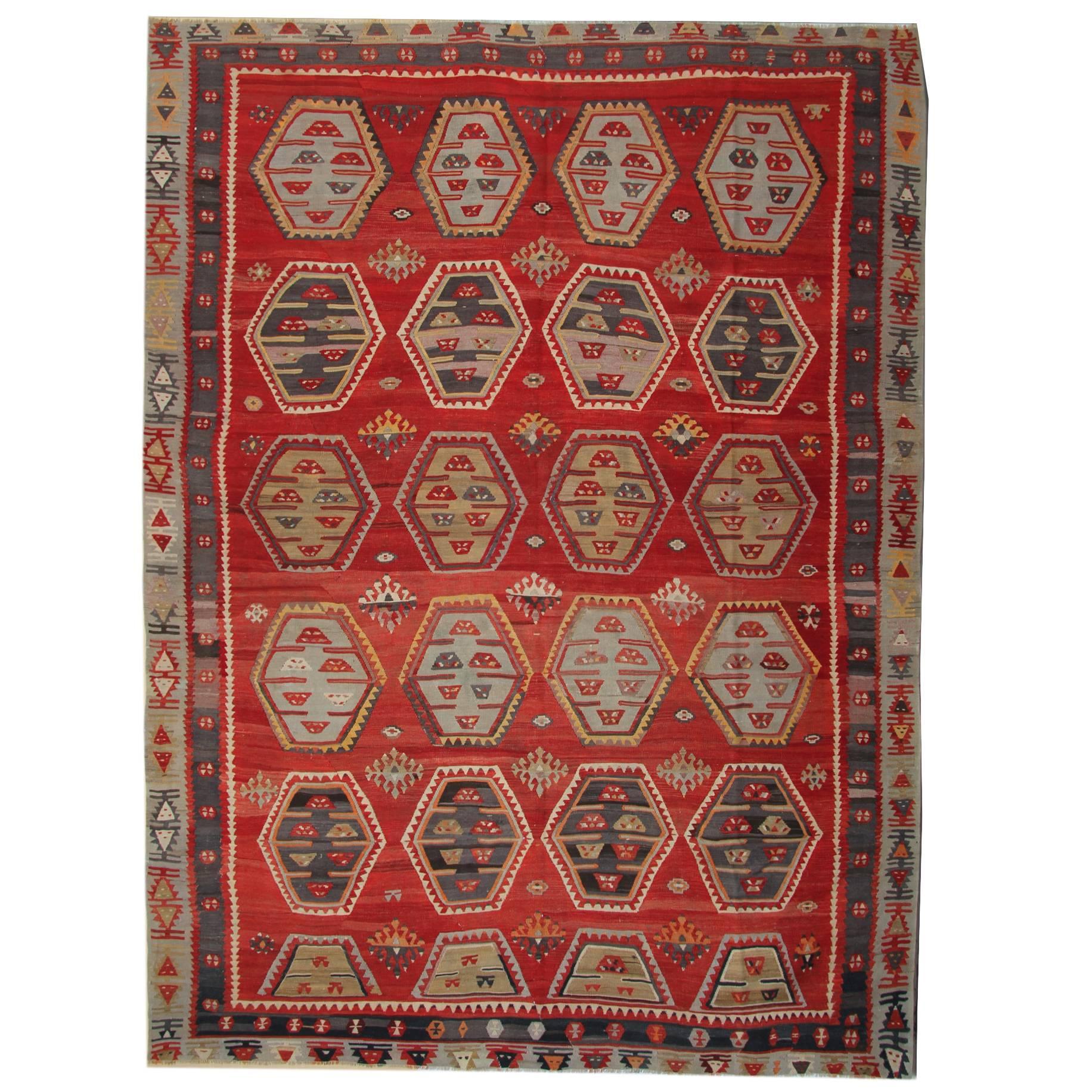 Red Antique Rugs, Handmade Carpet Turkish Kilim Rug, Sarkisla Oriental Rug 