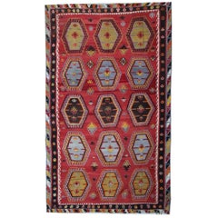 Red Antique Rugs, Hand woven Kilim Turkish Rug, Sarkisla Carpet Rug
