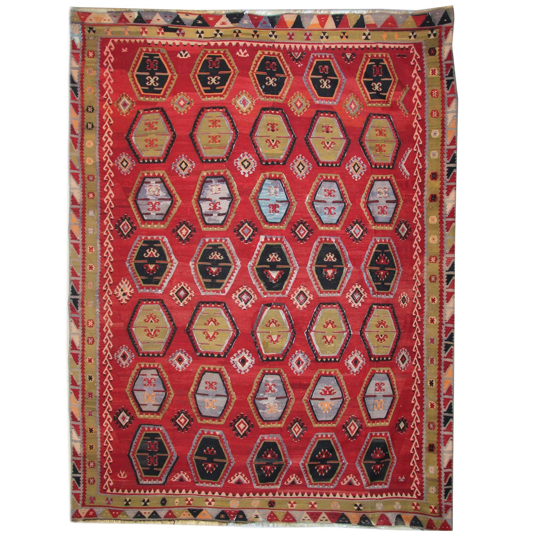 Antique Rugs, Turkish Kilim Rug, Sarkisla Carpet Rug from Anatolia