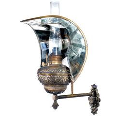 Antique Wheeler Fish Tail Mirrored Reflector, Pullman Car Sconce