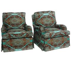 Used Pair of English Saddle Arm Club Chairs