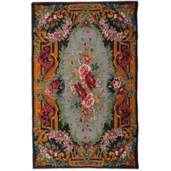 Floral Antique Rug, Handmade Carpet, Oriental Flat weave Moldovian Kilim Rug