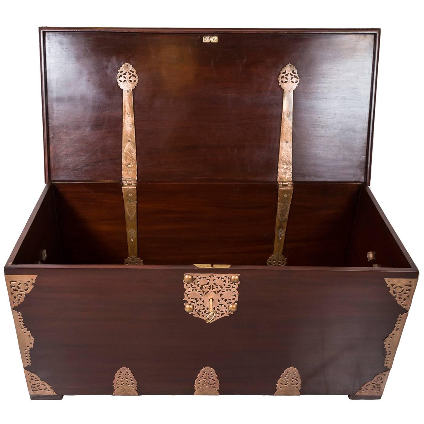 Indo-Dutch or Dutch Colonial Mahogany Brass Bound Chest For Sale