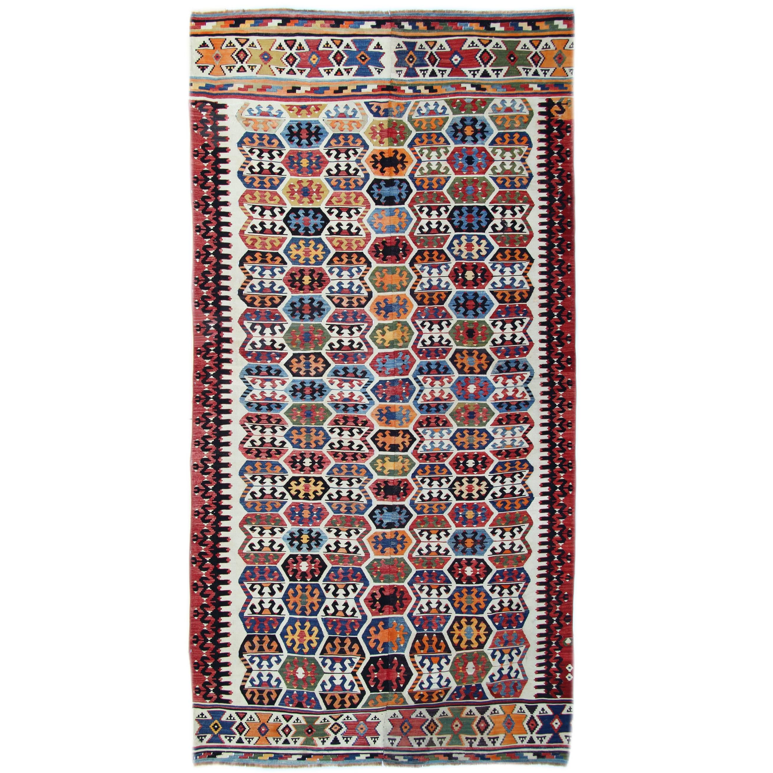 Antique Rug, Hand Made Carpet Oriental Rug, Turkish Kilim Rugs for Sale