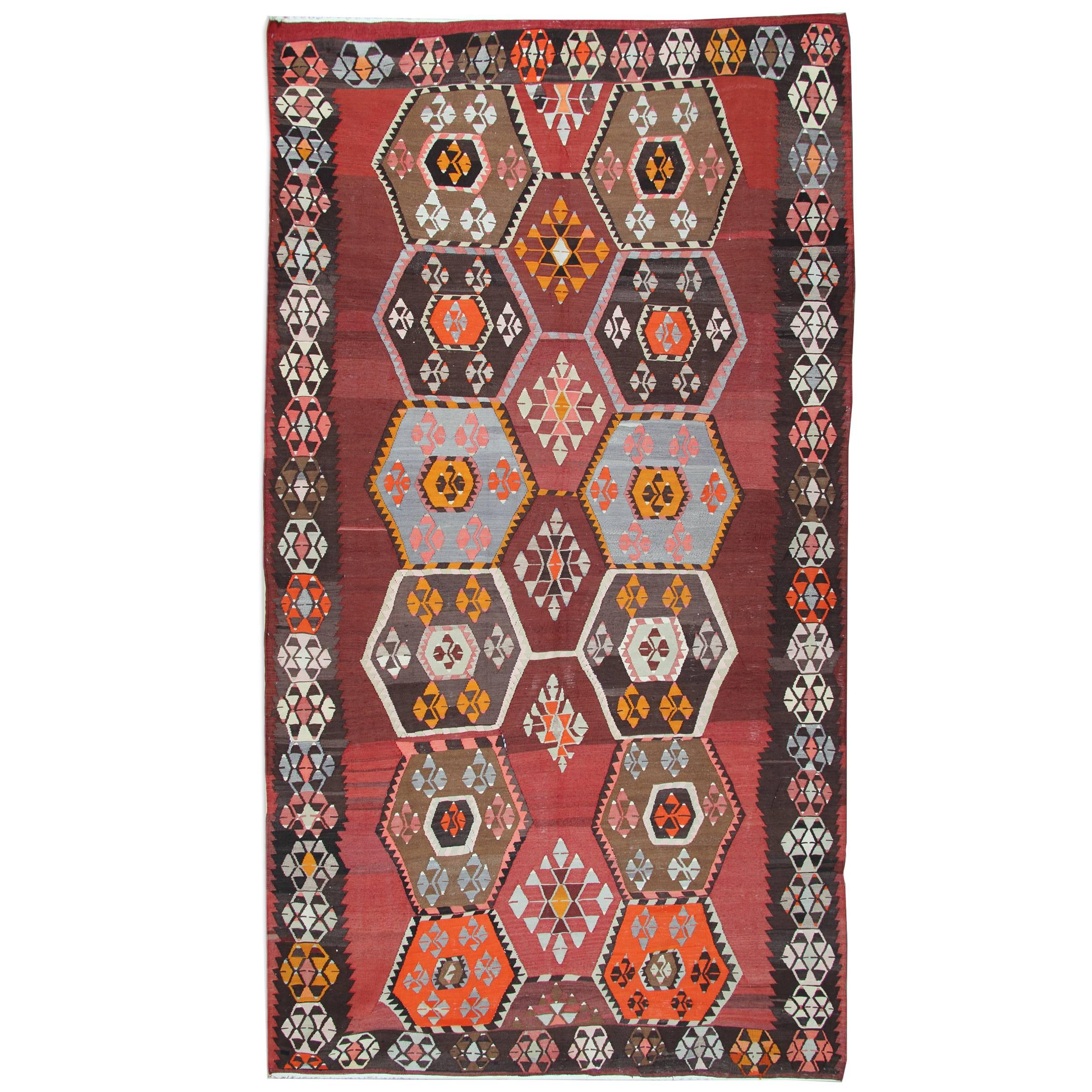 Antique Rug, Anatolian Turkish Kilim Rugs, Handmade Carpet Oriental Rug for Sale