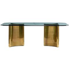 Brass Pedestal Dining Table by Mastercraft