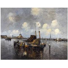 'Amsterdam Harbor' Oil on Canvas by Dutch Artist Willempje Noordam