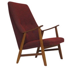 Mid-Century Teak Highback Lounge Chair in Red