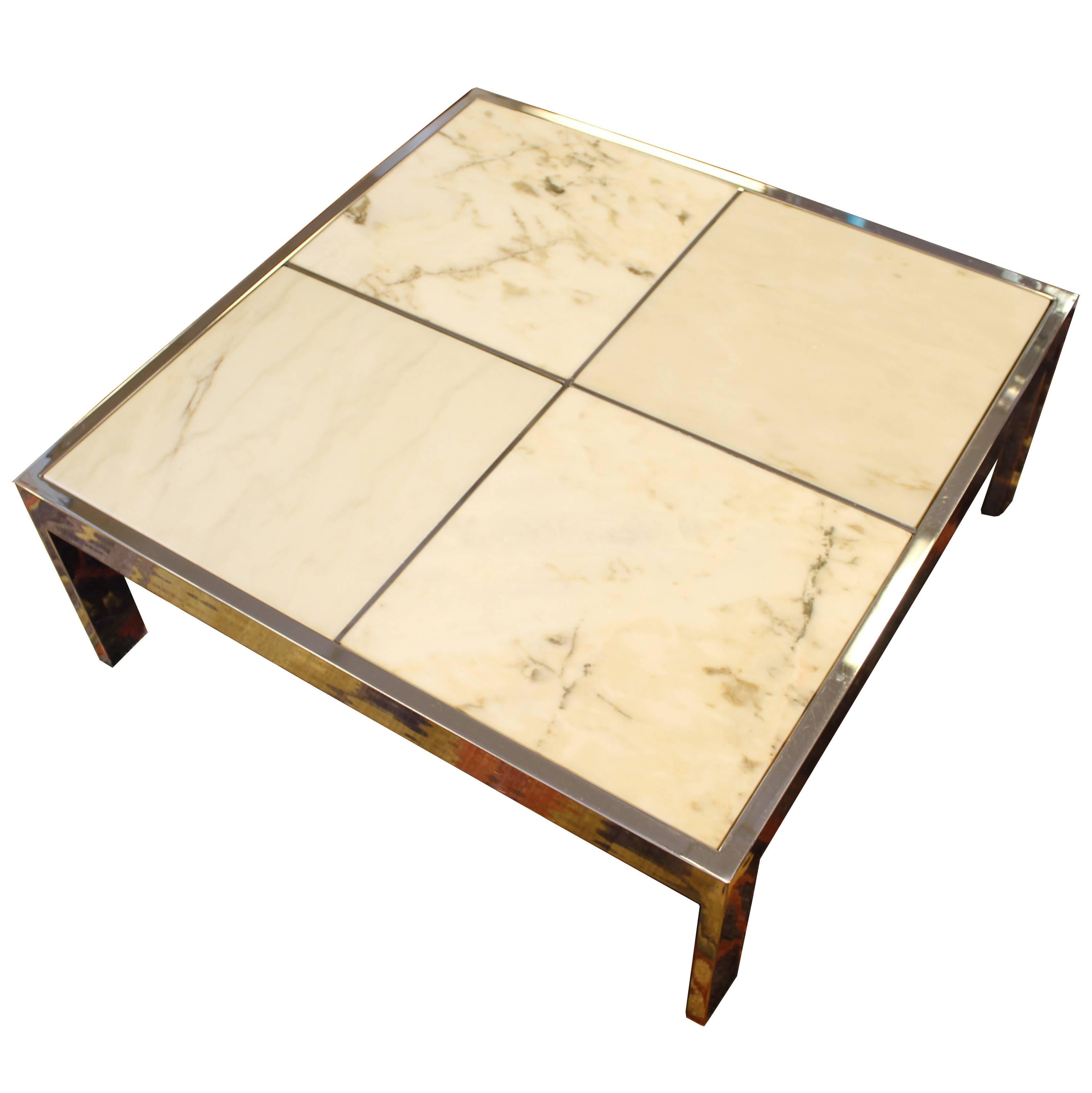 Pace Marble and Chrome Square Coffee Table