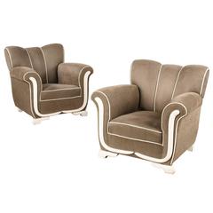 Pair of Art Deco Upholstered French Armchairs, 1940s 3